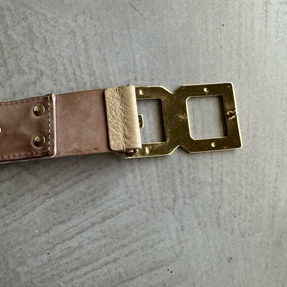 Dolce & Gabbana NWOT Y2K Tan Monogram Leather thick belt large Logo Gold Buckle - Picture 11 of 14